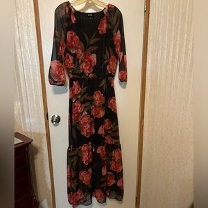a.n.a Black and Red Floral Maxi Dress